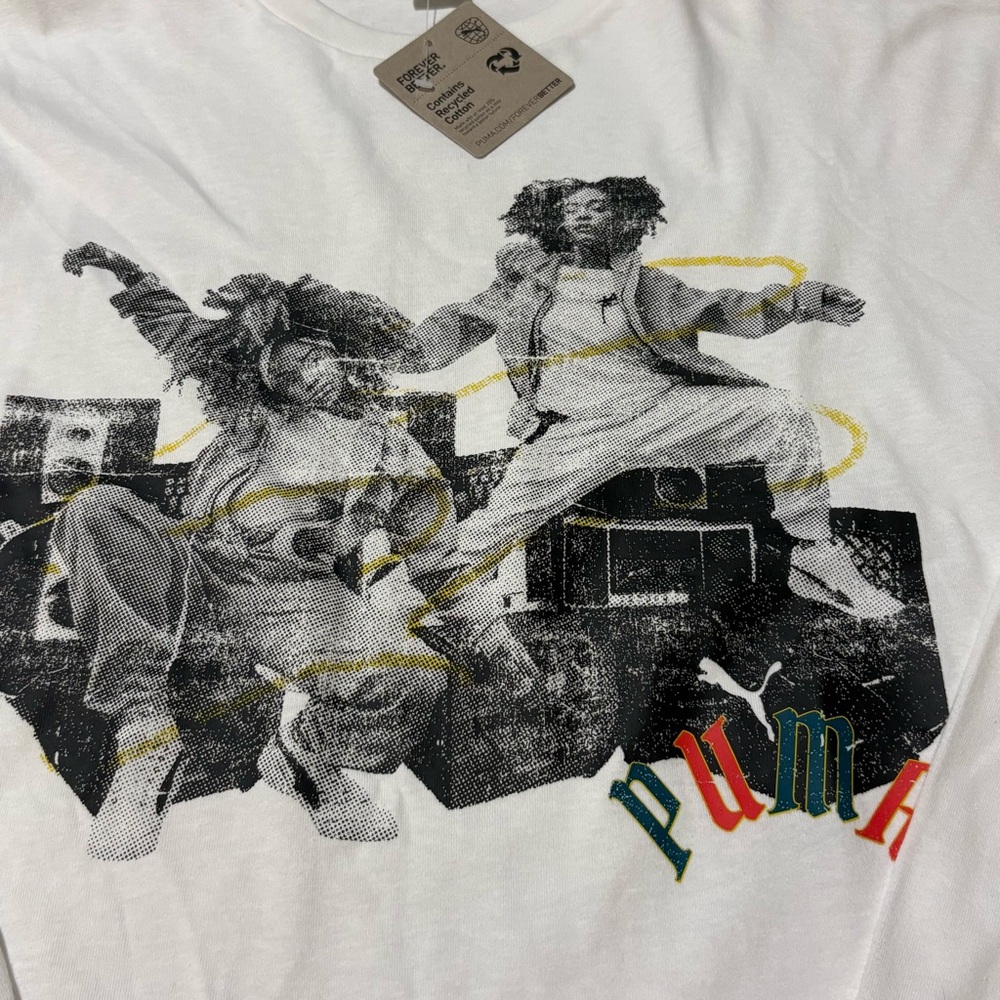 Puma Long Sleeve Classics Play Paris White Shirt Recycled Cotton Small NWT - Picture 3 of 5